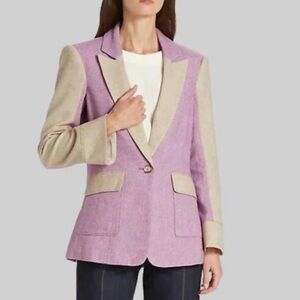 cinq a sept Lana blazer Lavender and Cream Two-Tone Wool Blend